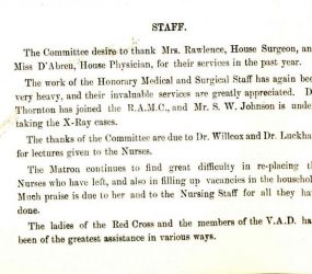 Hopsital Committee expressed thanks to various staff, including 'ladies of Red Cross'