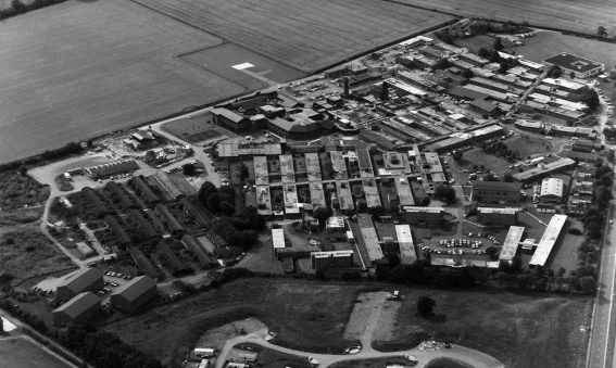 Aerial view of Odstock Hospital mid-late 1980s