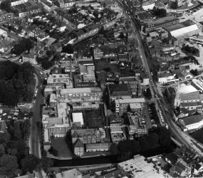 View of Infirmary buildings from the air, 1990s