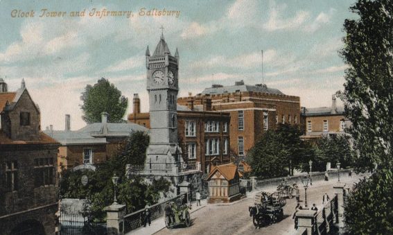 Salisbury General Infirmary and clock tower from Fisherton Street