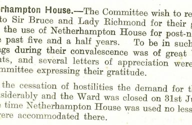 Annual report extract expressing thanks for use of Netherhampton House