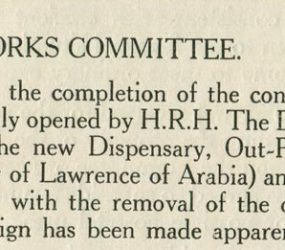 Works committee entry in Infirmary Annual Report 1937