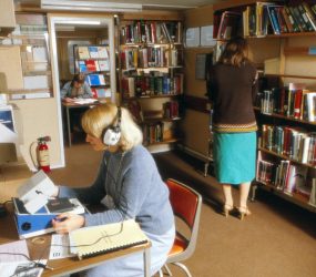 Nurses using library facilities at Harcourt House