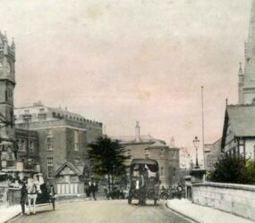 Black and white postcard view of Salisbury Clock Tower