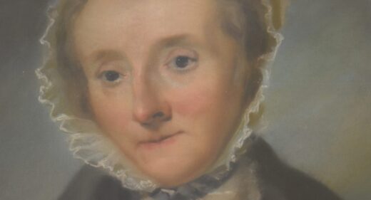 Detail of pastel portrait of woman wearing a bonnet