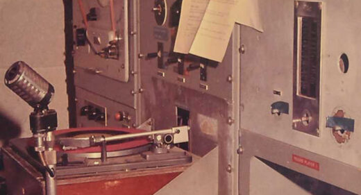 Colour photograph of early radio station equipment
