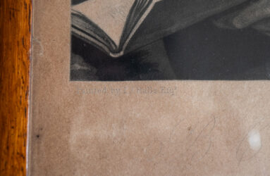 Corner detail of a historic print with painter's name