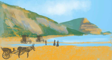 Artists impression of Charmouth beach in Victorian era