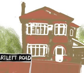 digital drawing of Bartlett Road street name in front of house