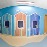 Wall cladding printed with fun beach hut gallery design