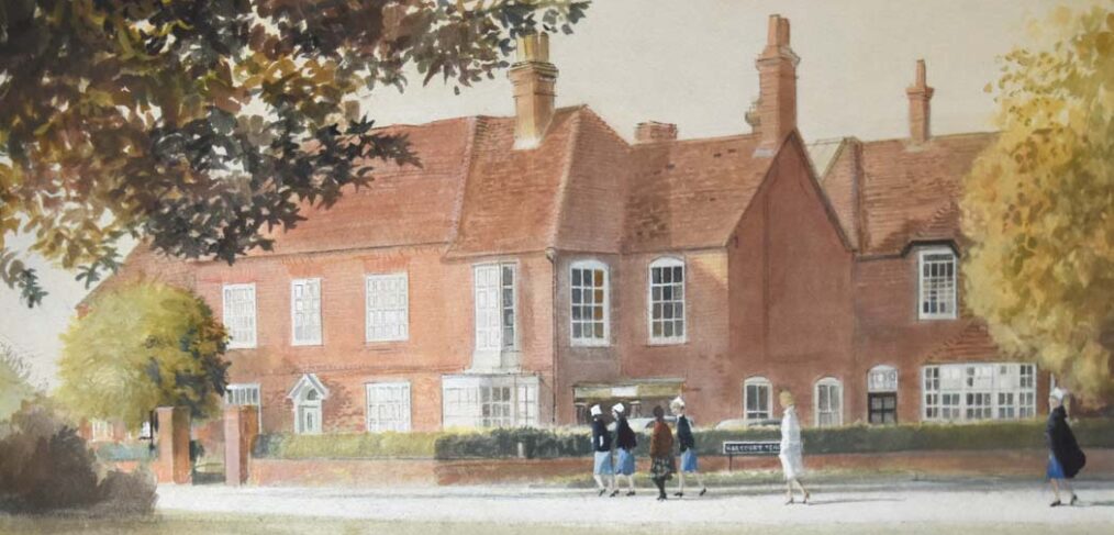 Watercolour painting showing building at Harcourt Terrace