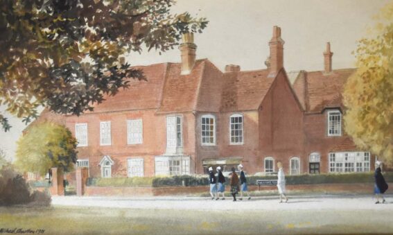 Watercolour painting showing building at Harcourt Terrace