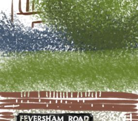 digital drawing of Feversham Road street name on wall