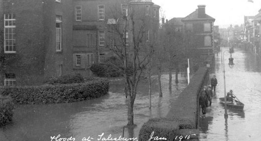 View shows flood water right in front of hospital and along Fisherton Street