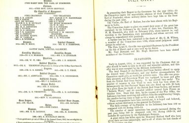 Hospital Annual Report listing Louis Greville as Chairman, 1915