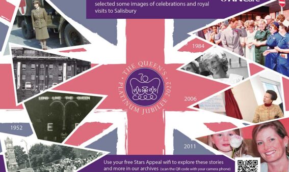 tray cover montage design of royal visits at hospital with union jack in purple and pink