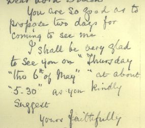 Letter from Florence Nightingale to Lord Dillon arranging a meeting