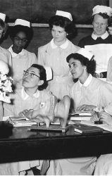 nurses with tunic style dresses with collars