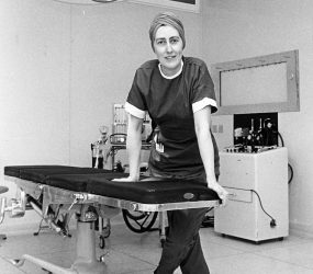 Jeanne Yates next to operating table