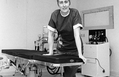 Jeanne Yates next to operating table