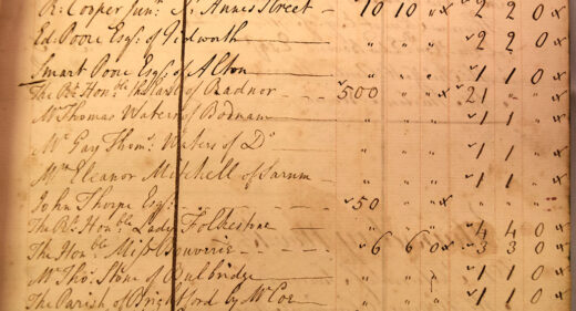 Ledger entry for Earl Radnor's donation