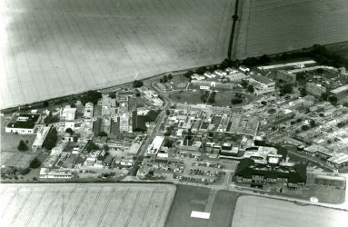 aerial view of Odstock hospital site, showing new unit in foreground