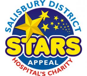 Salisbury District Hospital's charity logo, blue circle with yellow stars