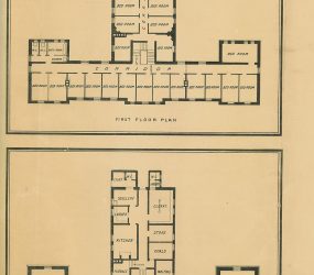 floorplan showing rows of bedrooms along 1st floor corridor and study, sitting room and kitchen on ground floor